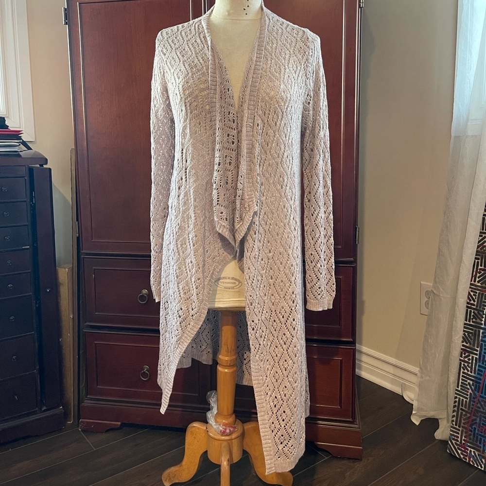 Torrid long draped cream open cardigan